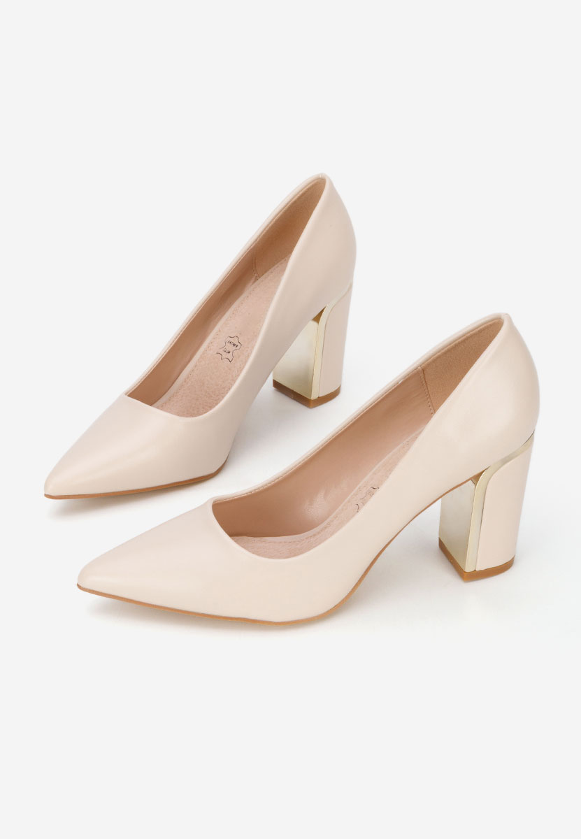 Pantofi cu toc gros Geoana bej