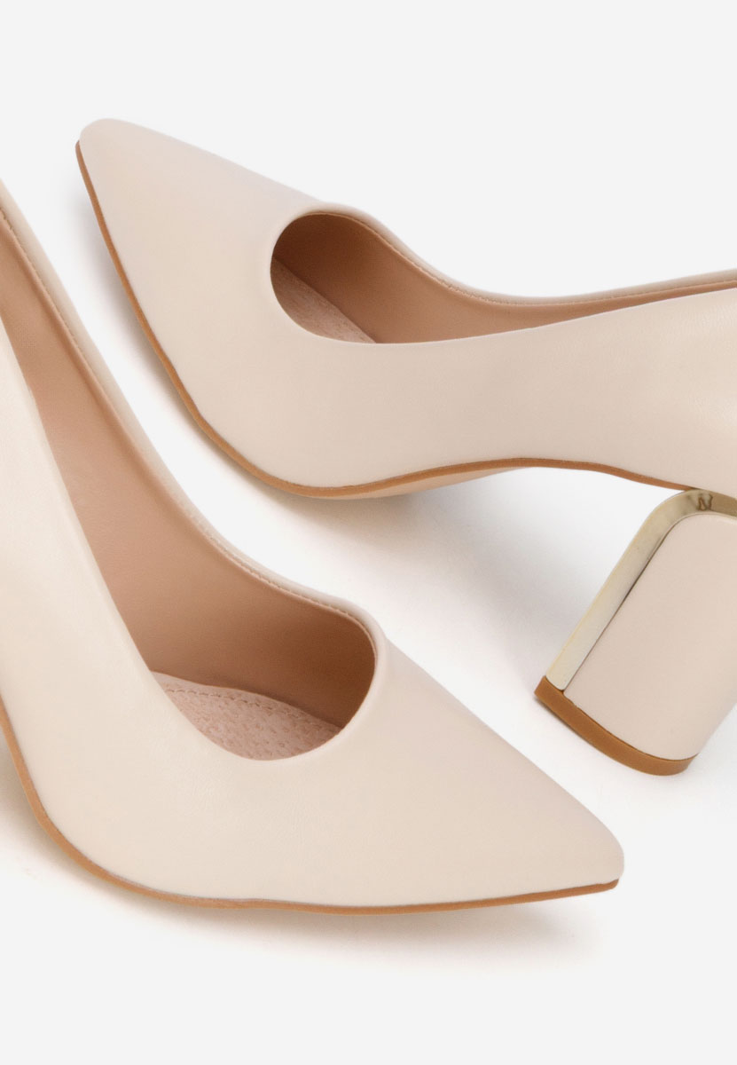 Pantofi cu toc gros Geoana bej