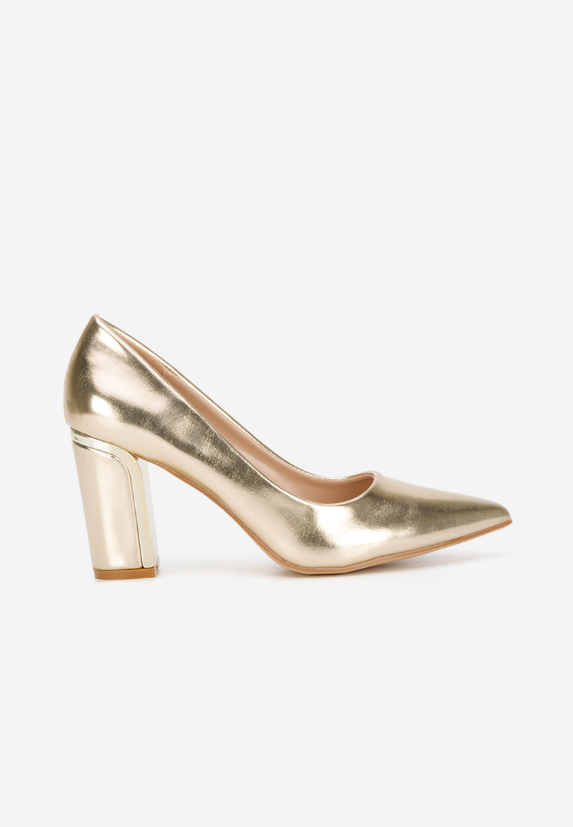 Pantofi cu toc gros Geoana aurii