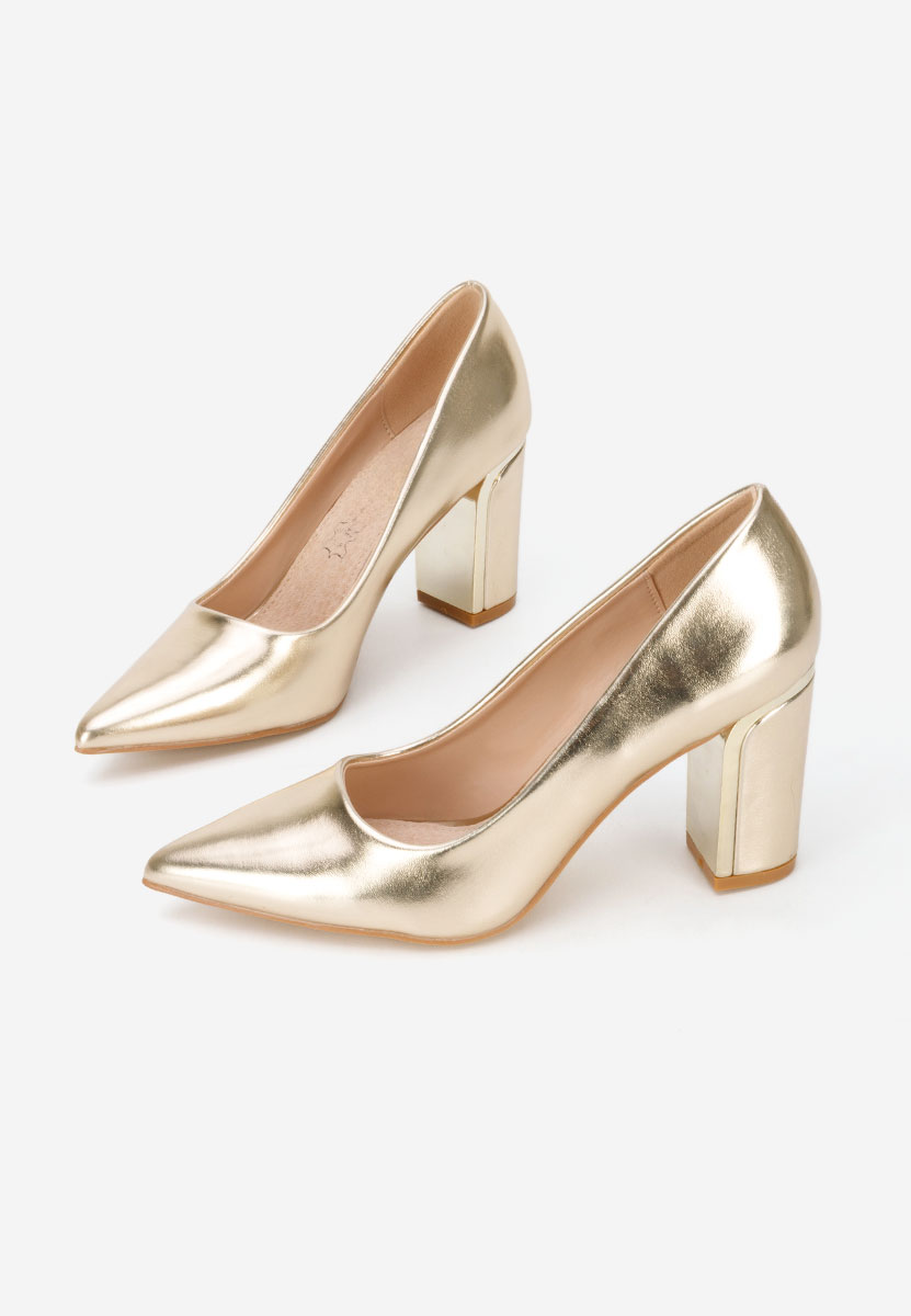 Pantofi cu toc gros Geoana aurii