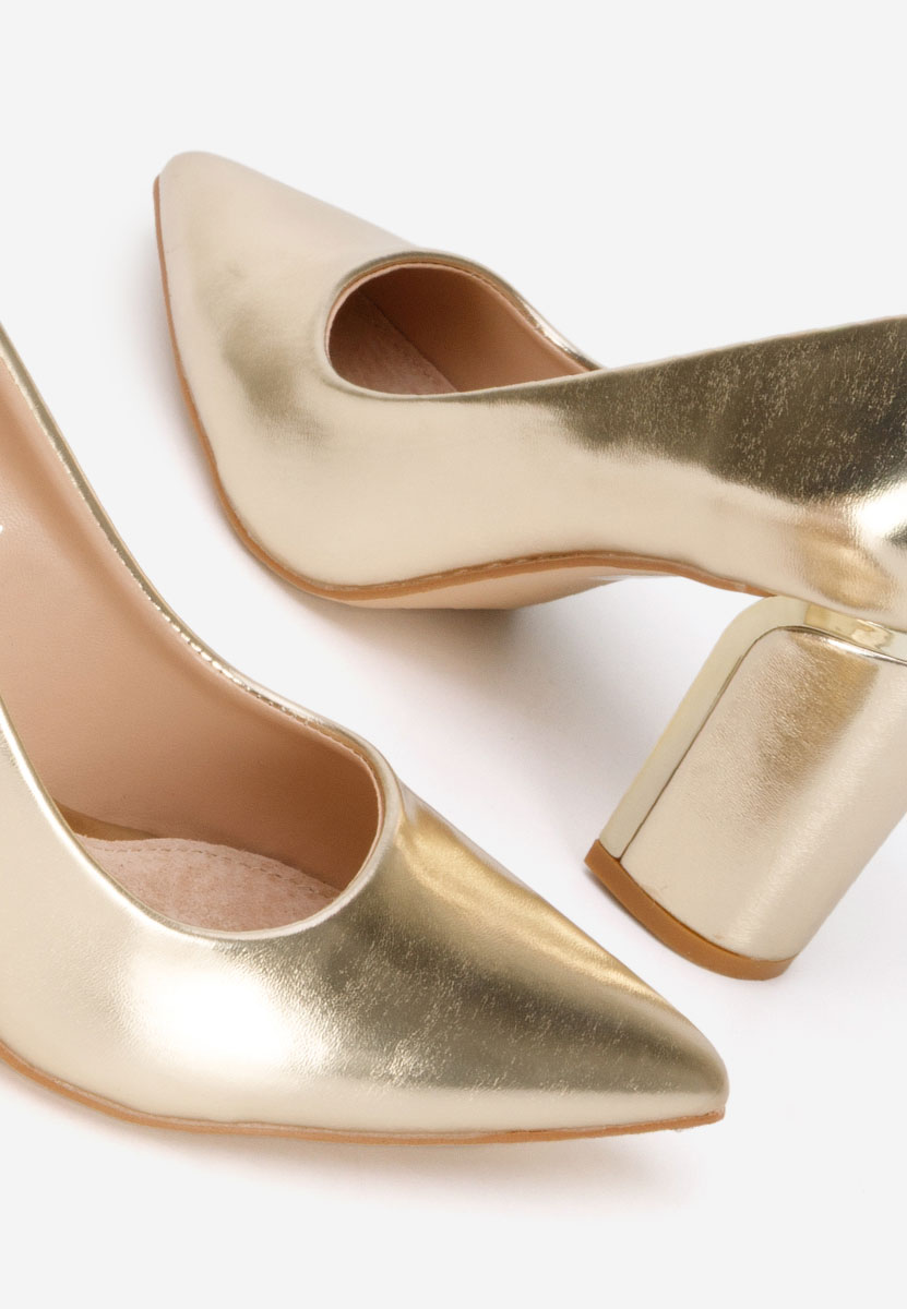 Pantofi cu toc gros Geoana aurii