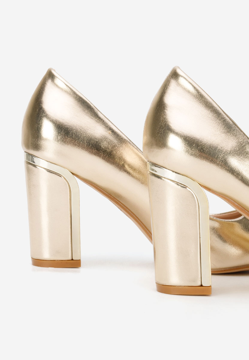 Pantofi cu toc gros Geoana aurii