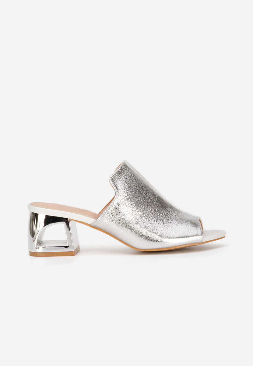 Papuci cu toc gros Floriana V2 albi