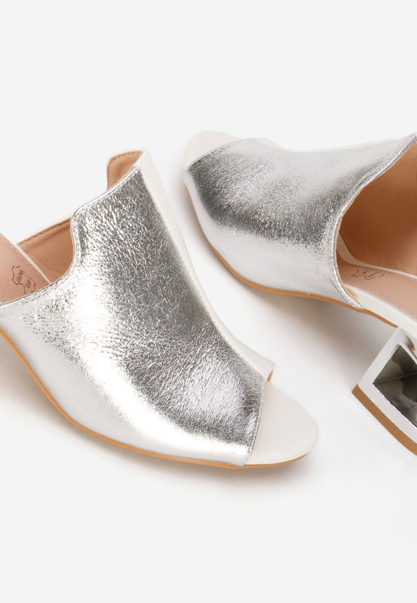 Papuci cu toc gros Floriana V2 albi