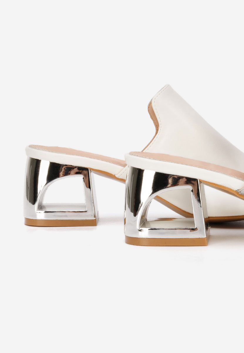 Papuci cu toc gros Floriana V2 albi