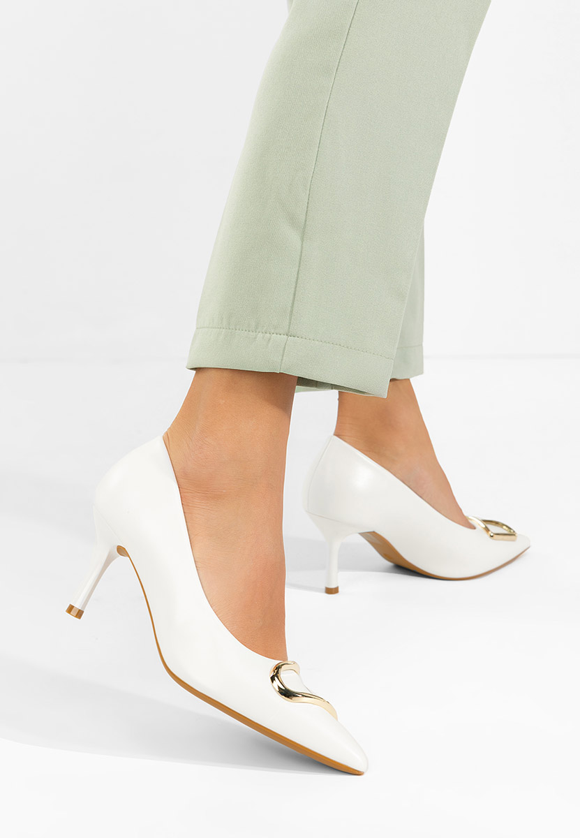 Pantofi cu toc subtire Cecinia albi