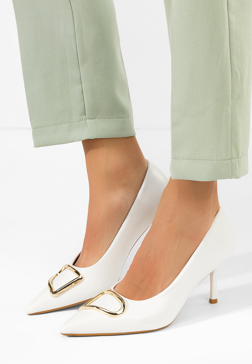 Pantofi cu toc subtire Cecinia albi