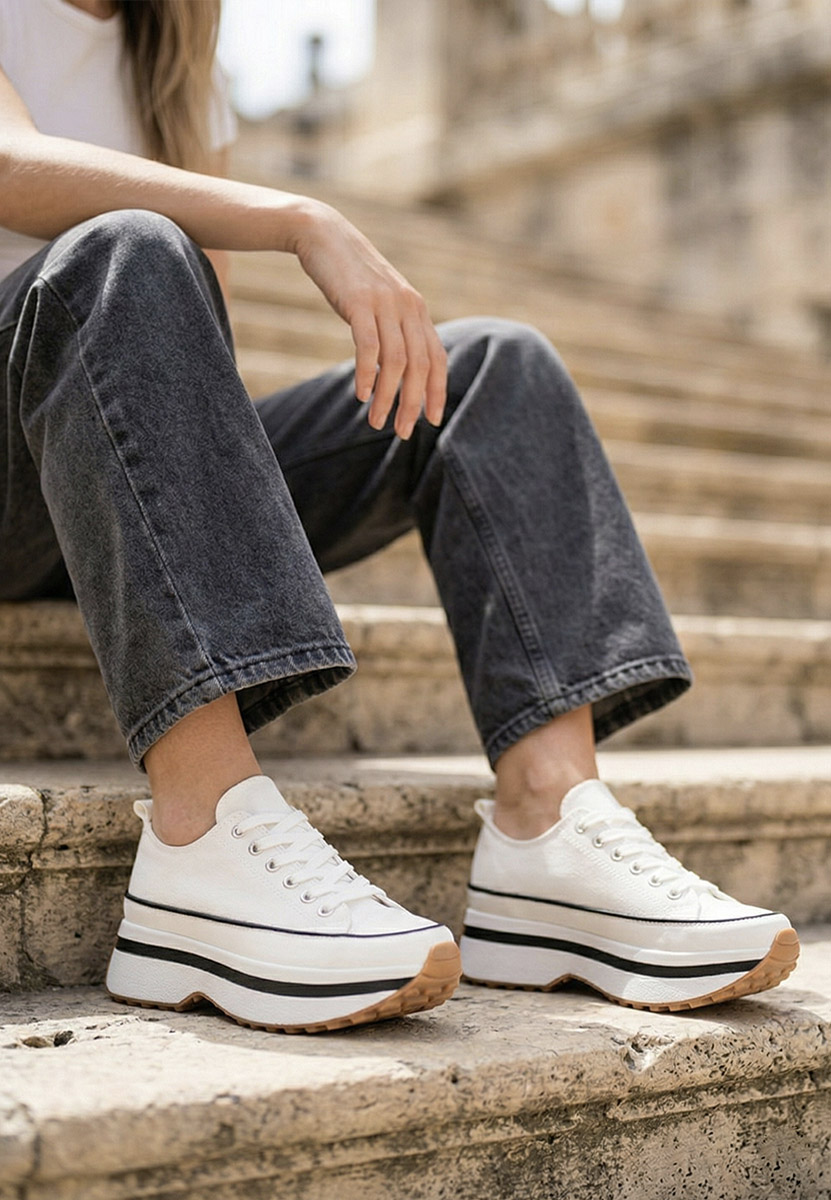 Tenisi cu platformă Cathleen albi