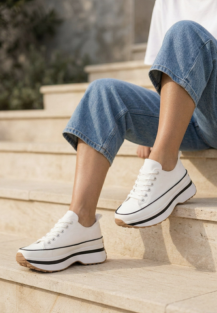 Tenisi cu platformă Cathleen albi