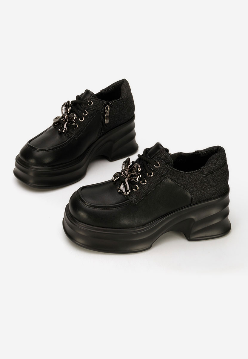 Mocasini cu toc si platforma Manilla negri