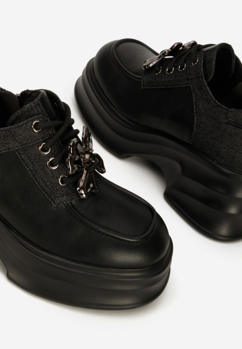 Mocasini cu toc si platforma Manilla negri