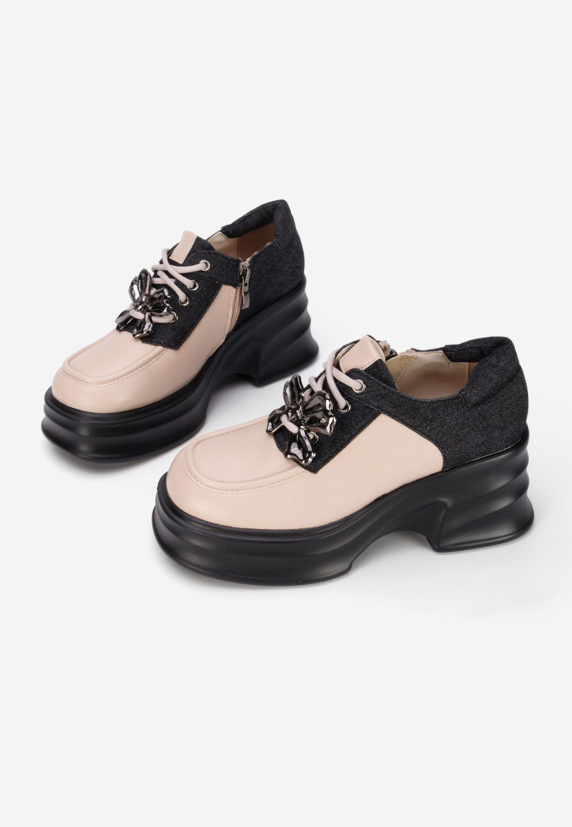 Mocasini cu toc si platforma Manilla bej