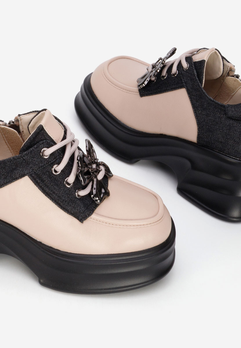 Mocasini cu toc si platforma Manilla bej