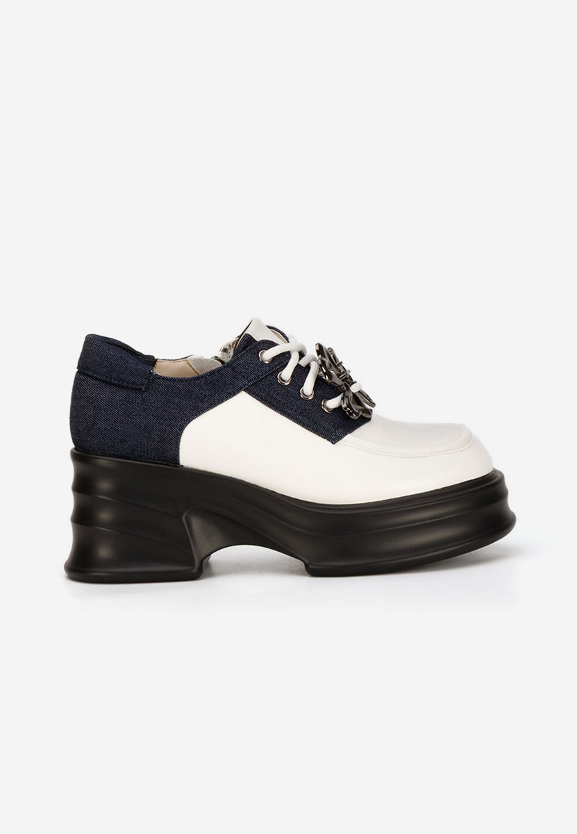 Mocasini cu toc si platforma Manilla albi