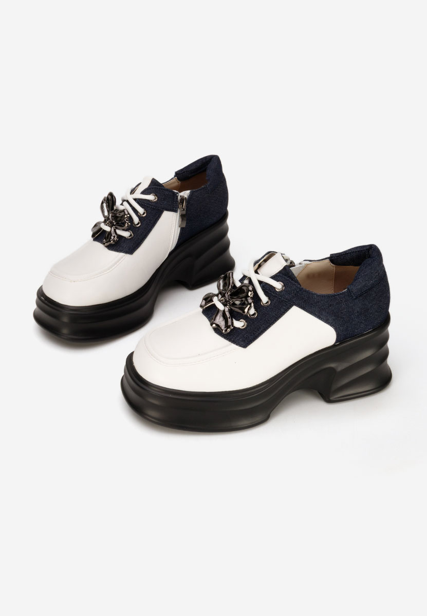 Mocasini cu toc si platforma Manilla albi