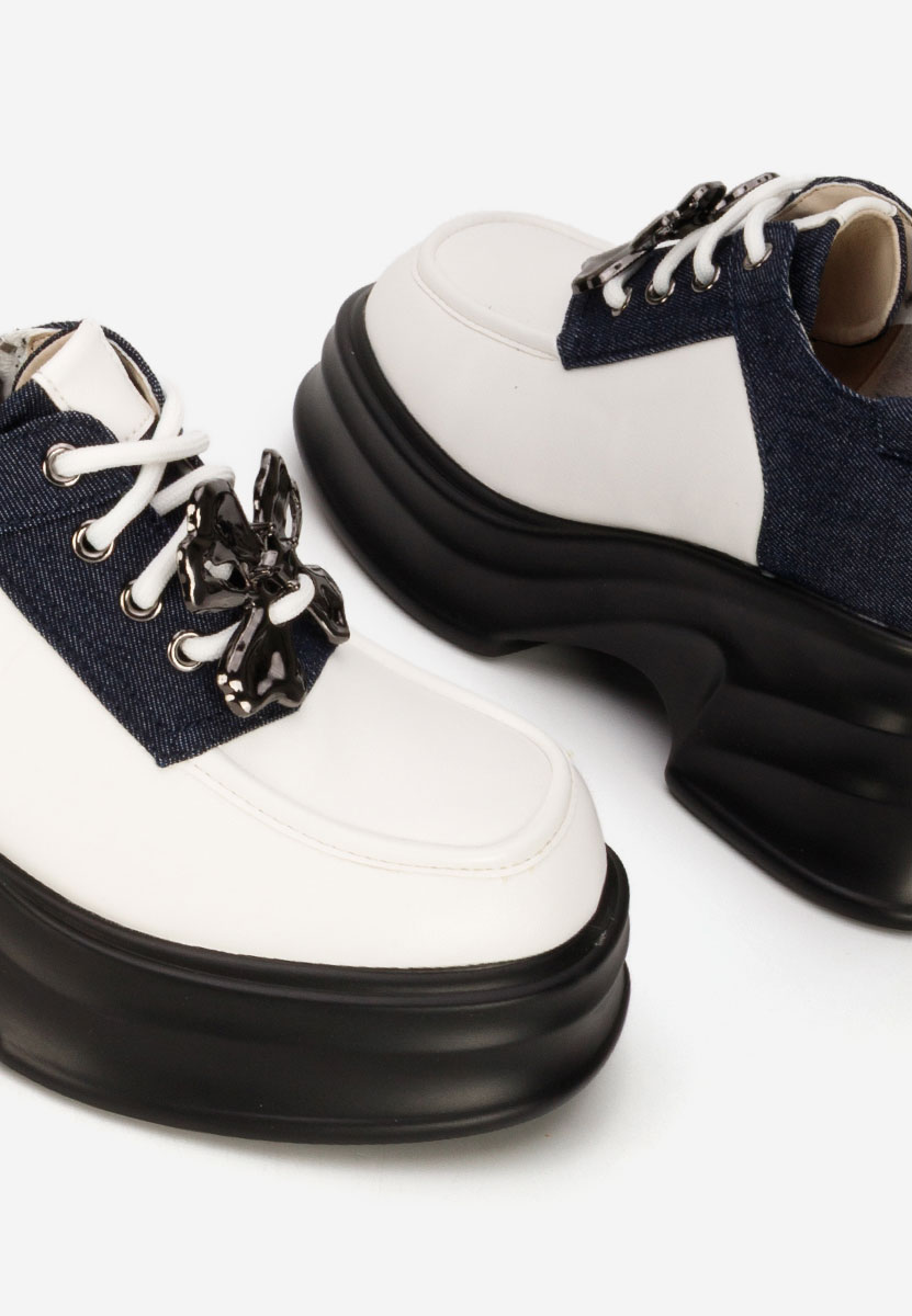 Mocasini cu toc si platforma Manilla albi