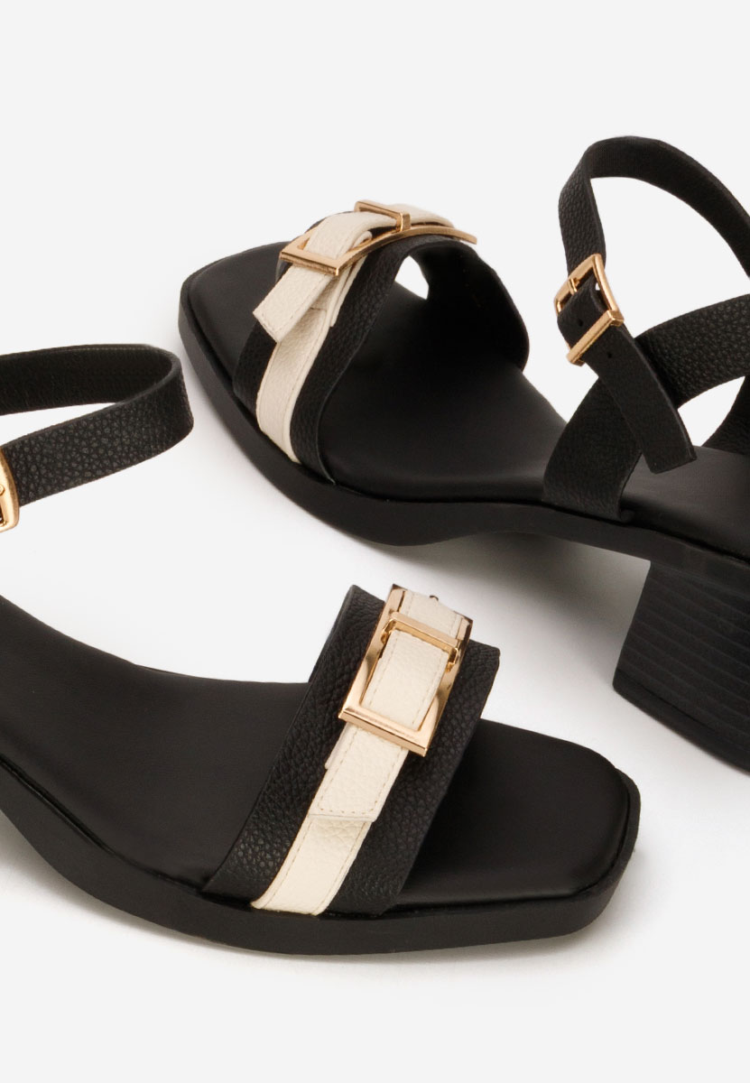 Sandale cu toc gros Iustinia negre