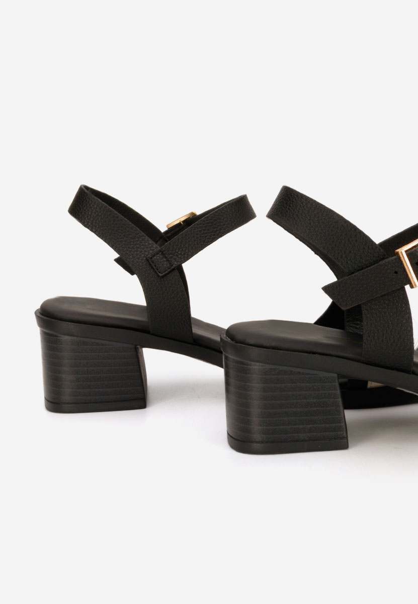 Sandale cu toc gros Iustinia negre