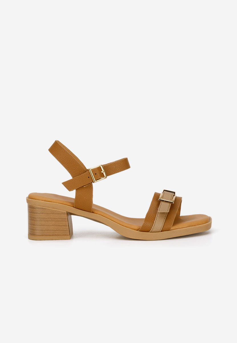 Sandale cu toc gros Iustinia camel