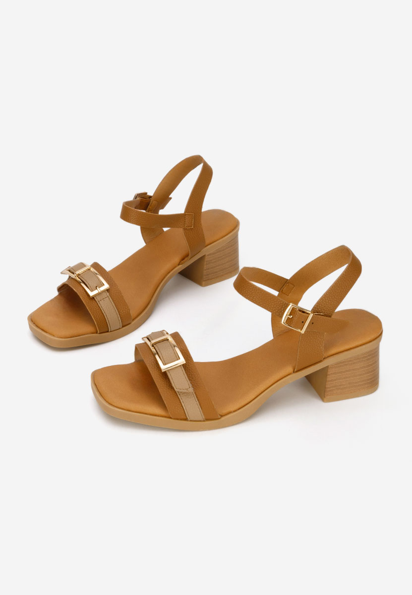 Sandale cu toc gros Iustinia camel
