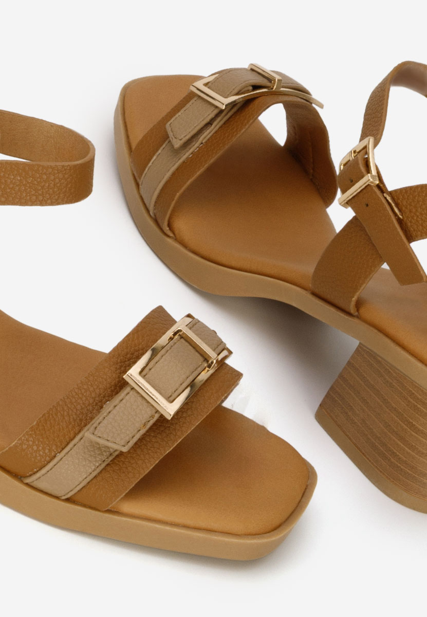 Sandale cu toc gros Iustinia camel