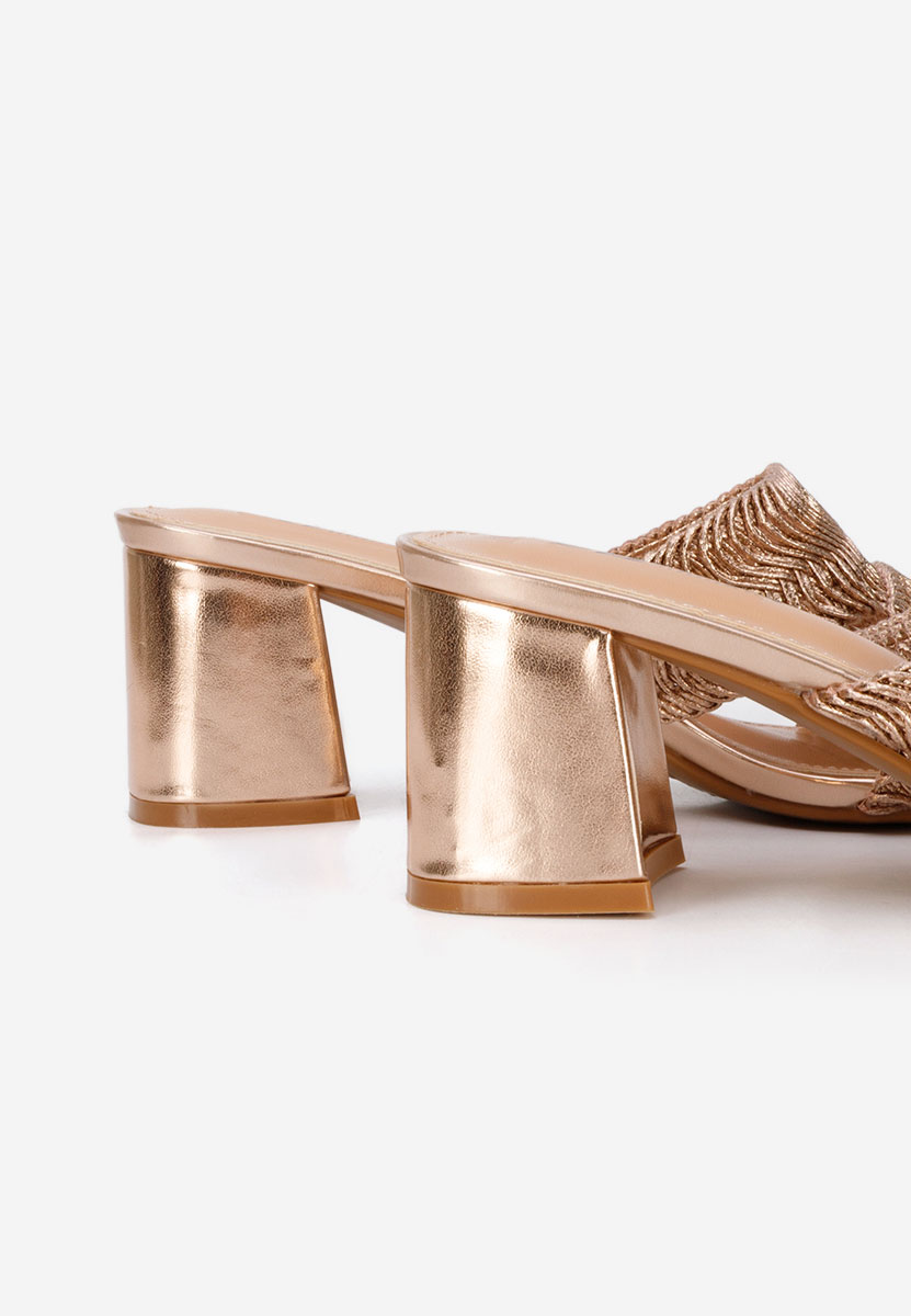 Papuci cu toc gros Nely champagne