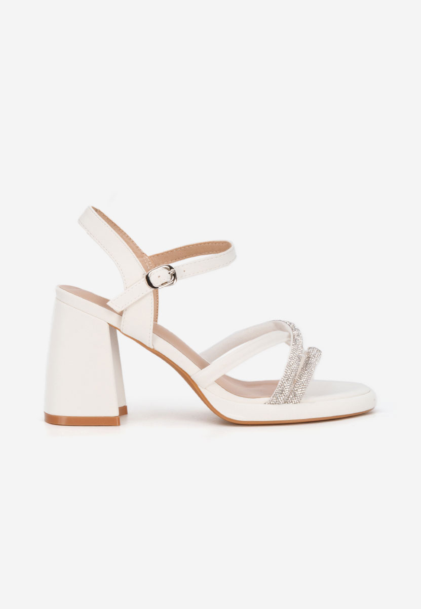 Sandale cu toc gros Castelia albe