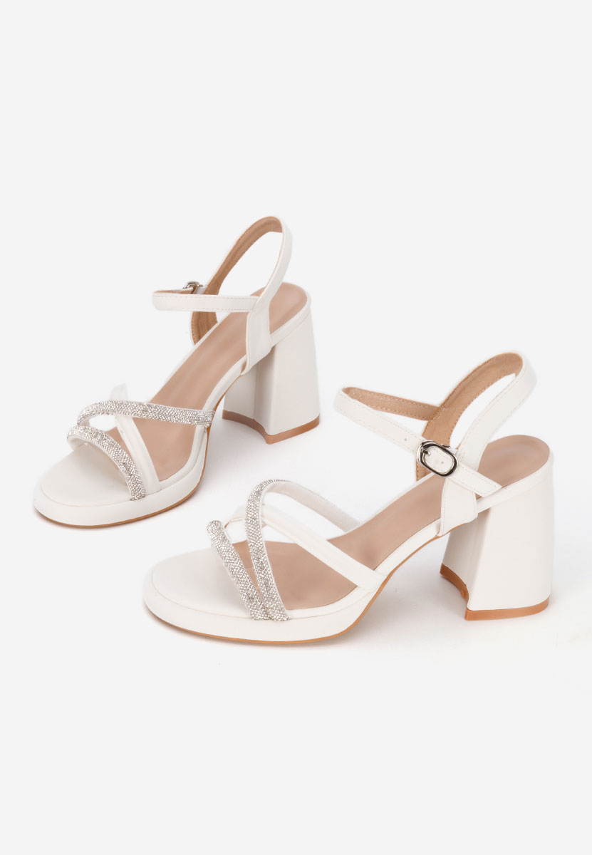 Sandale cu toc gros Castelia albe