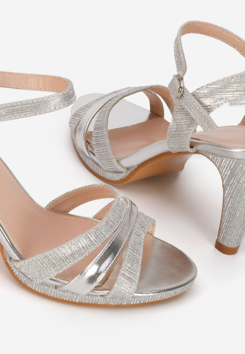 Sandale elegante cu toc Raniya argintii