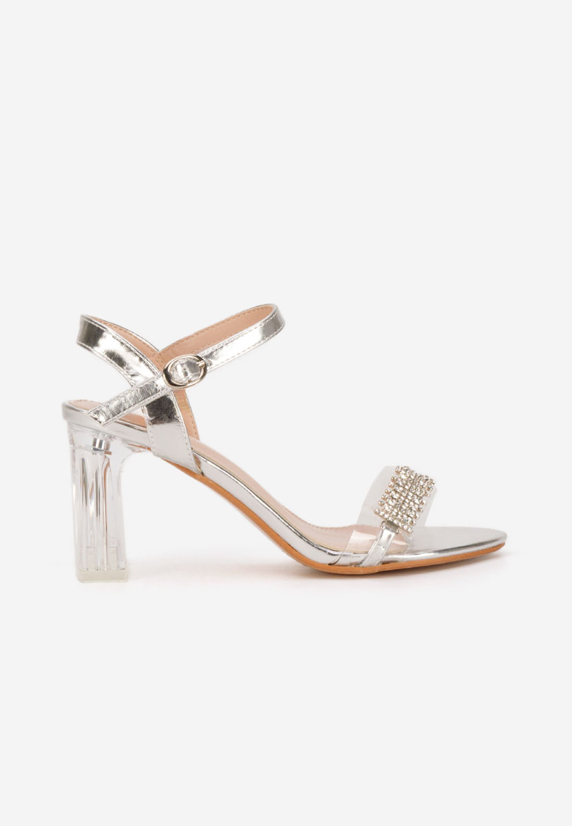 Sandale cu toc gros Kalistia argintii