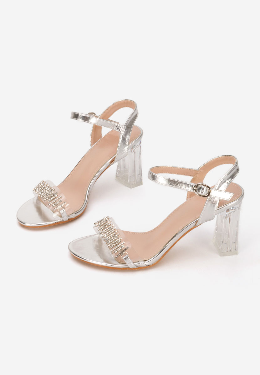 Sandale cu toc gros Kalistia argintii