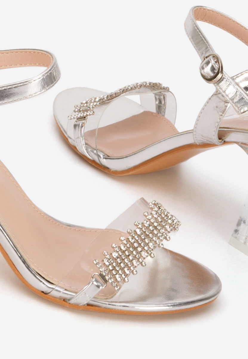 Sandale cu toc gros Kalistia argintii