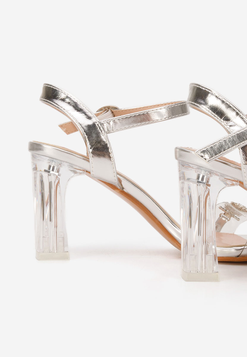 Sandale cu toc gros Kalistia argintii