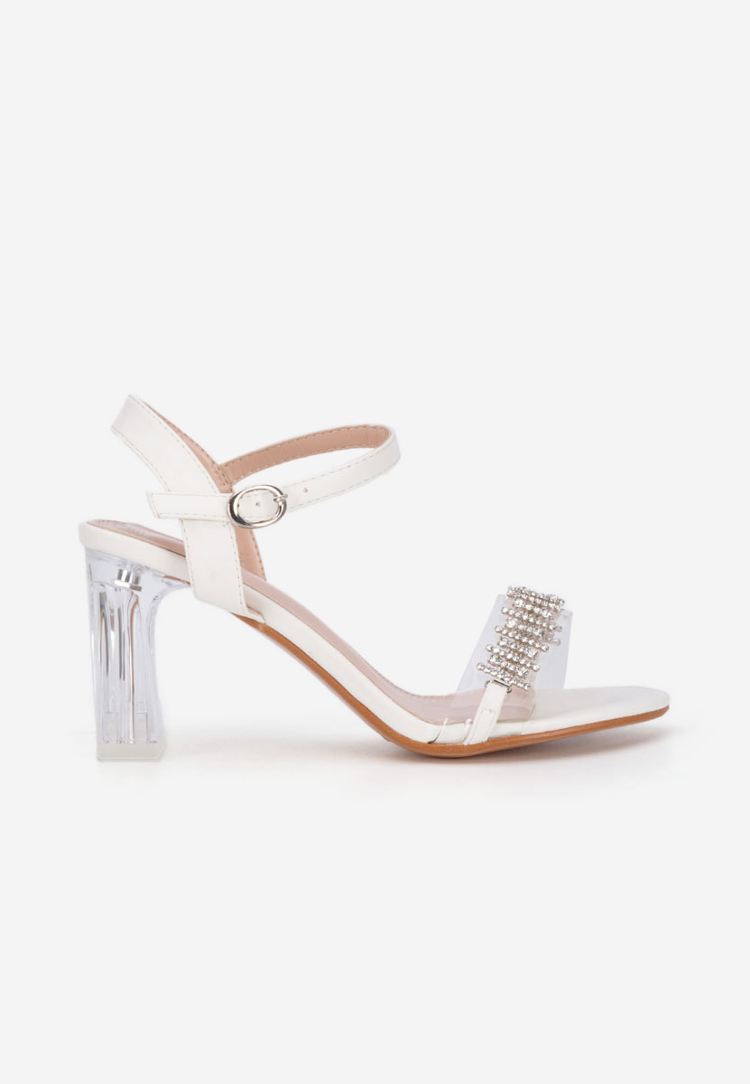 Sandale cu toc gros Kalistia albe