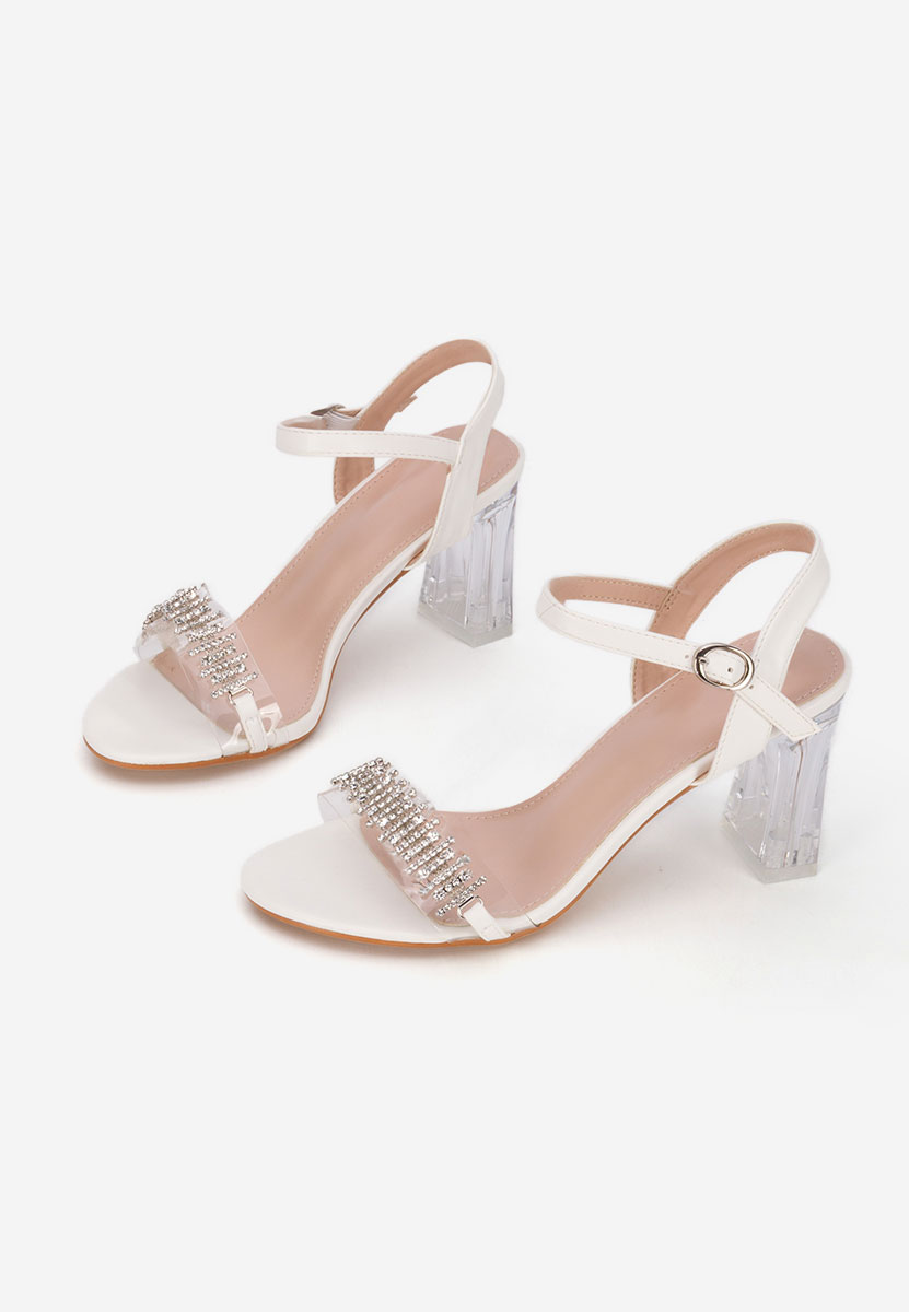 Sandale cu toc gros Kalistia albe