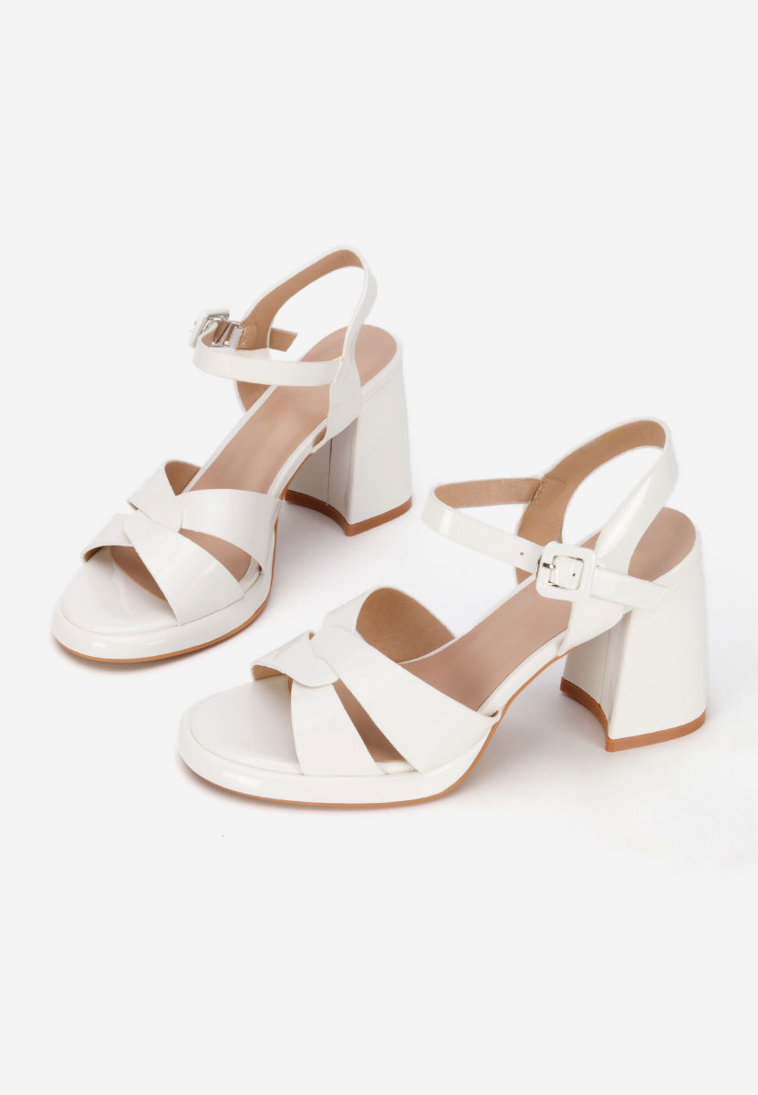 Sandale cu toc gros Lorenda albe
