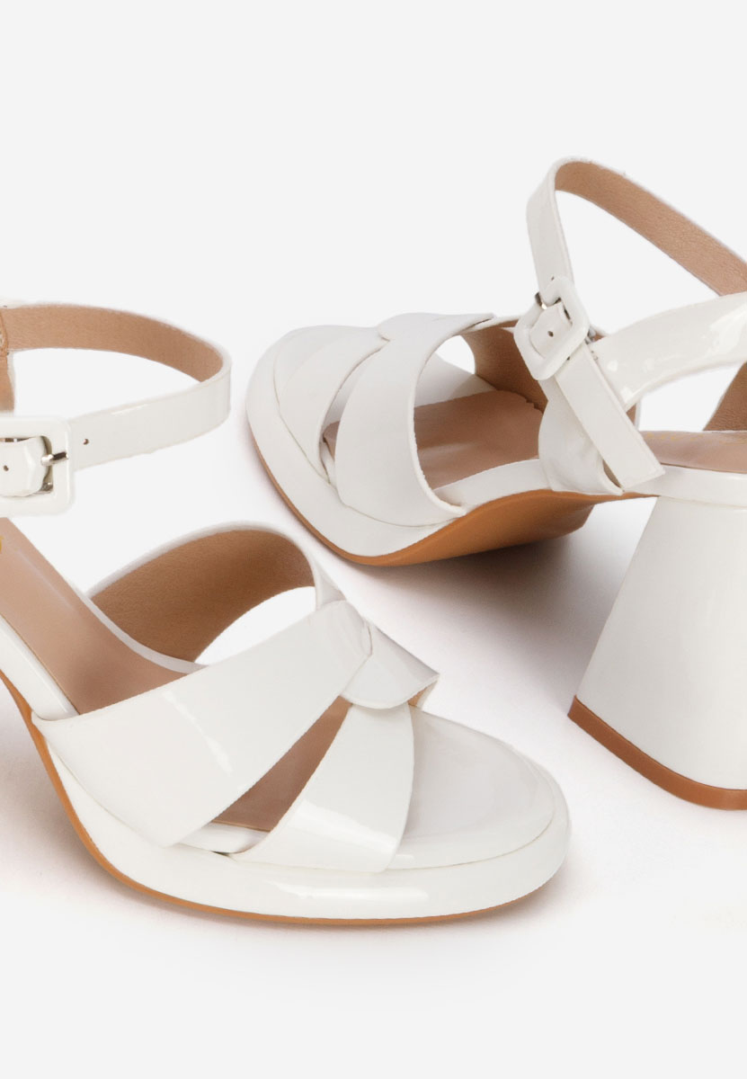 Sandale cu toc gros Lorenda albe