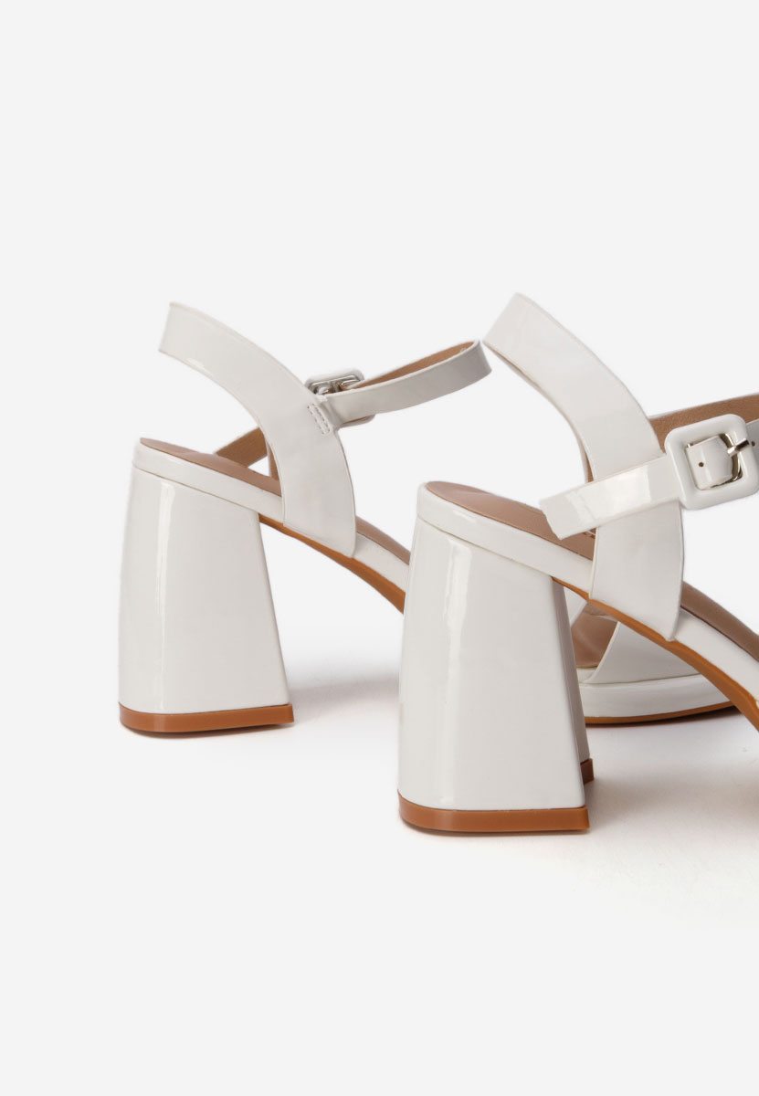Sandale cu toc gros Lorenda albe