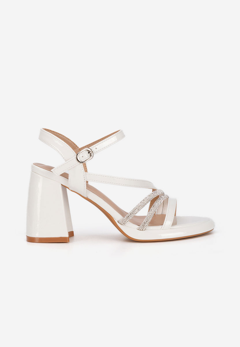 Sandale cu toc gros Bogdana albe