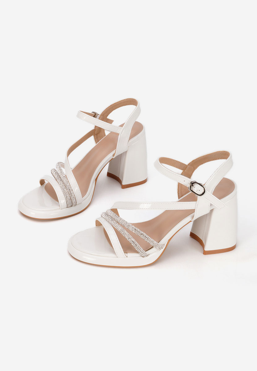 Sandale cu toc gros Bogdana albe