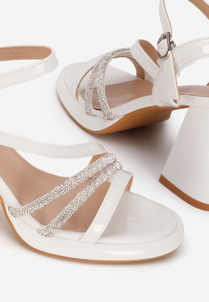 Sandale cu toc gros Bogdana albe