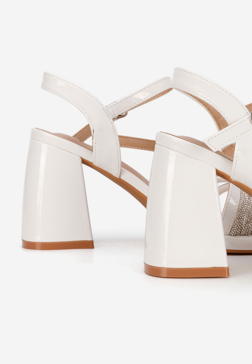 Sandale cu toc gros Bogdana albe