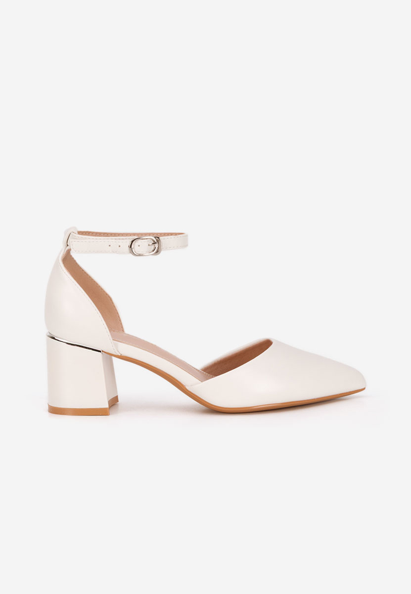 Pantofi cu toc gros si bareta Alecsia albi