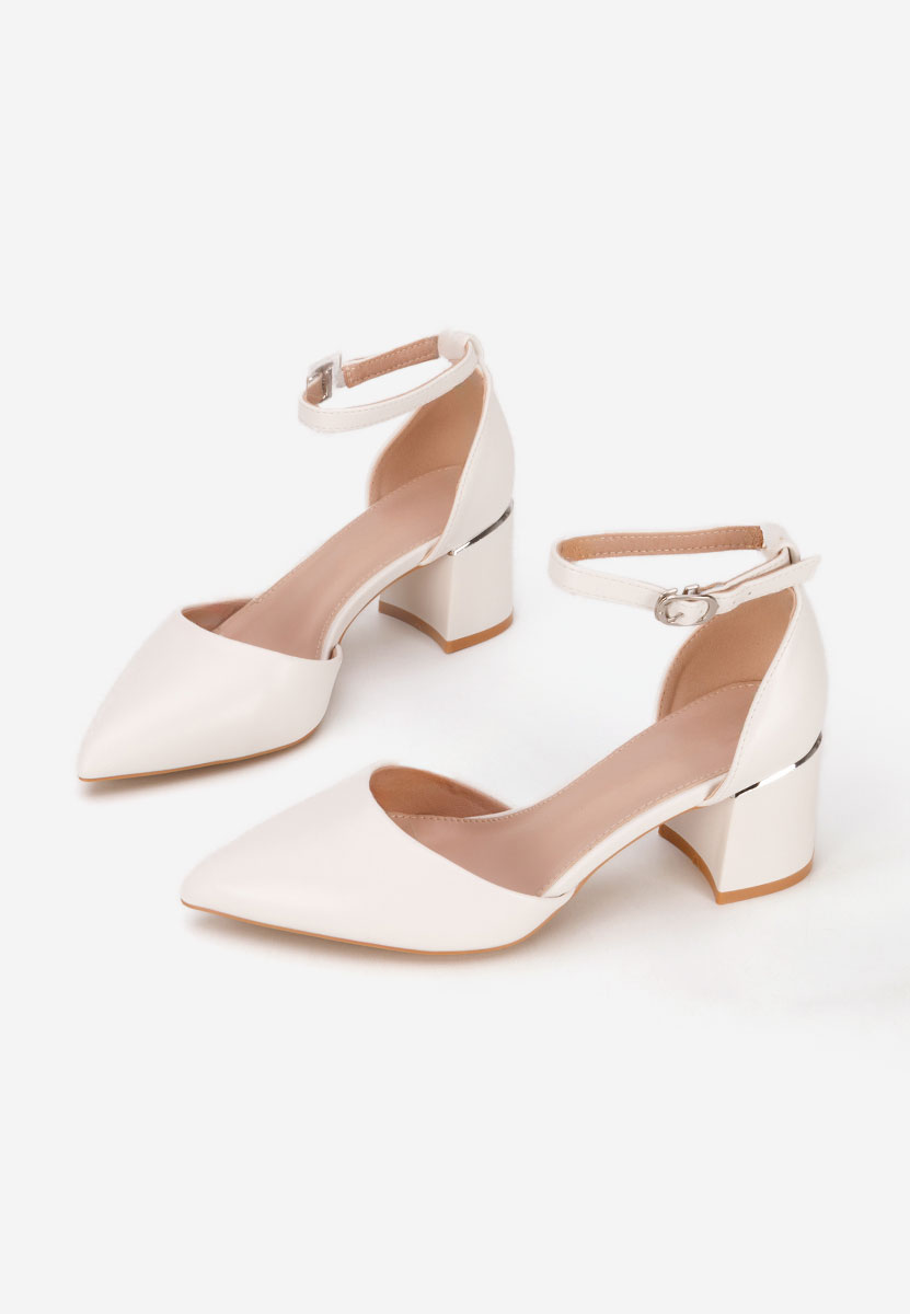 Pantofi cu toc gros si bareta Alecsia albi