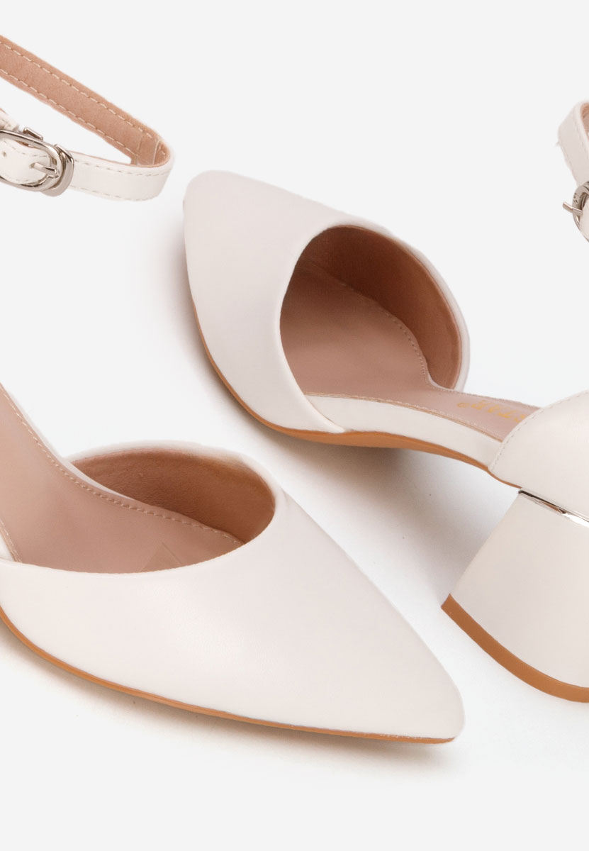 Pantofi cu toc gros si bareta Alecsia albi
