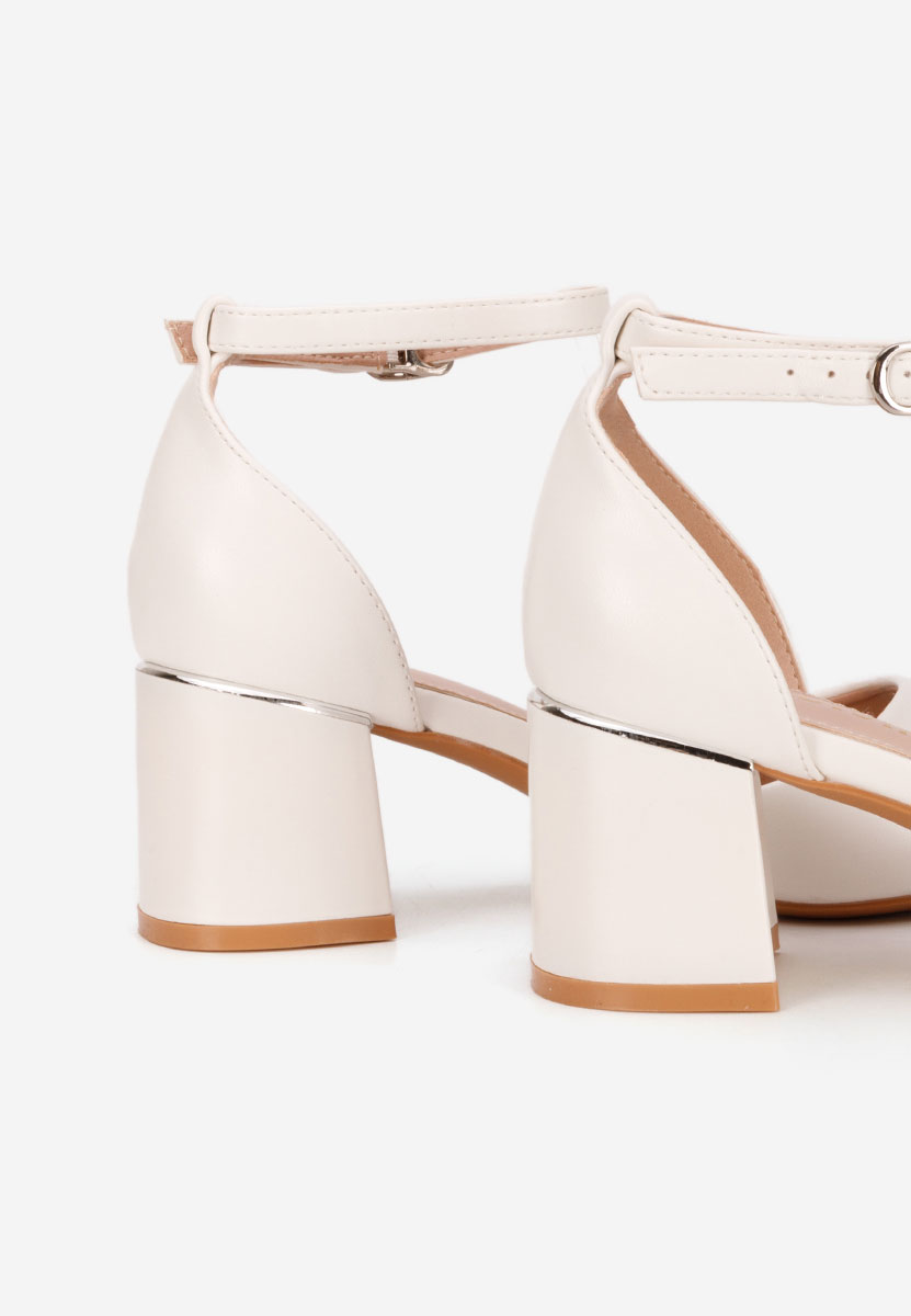 Pantofi cu toc gros si bareta Alecsia albi