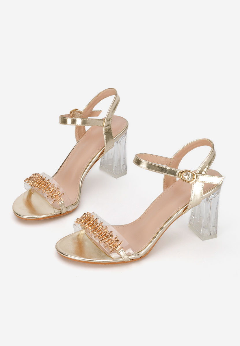 Sandale cu toc gros Kalistia aurii