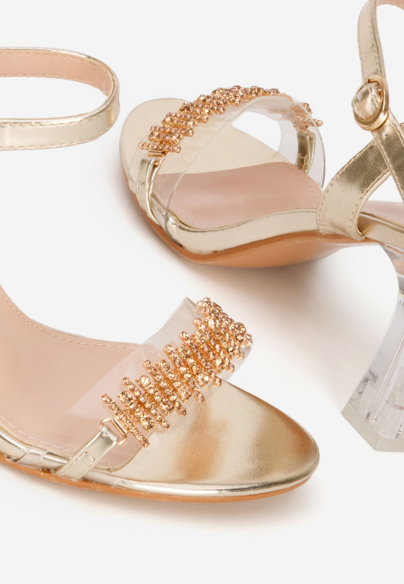 Sandale cu toc gros Kalistia aurii