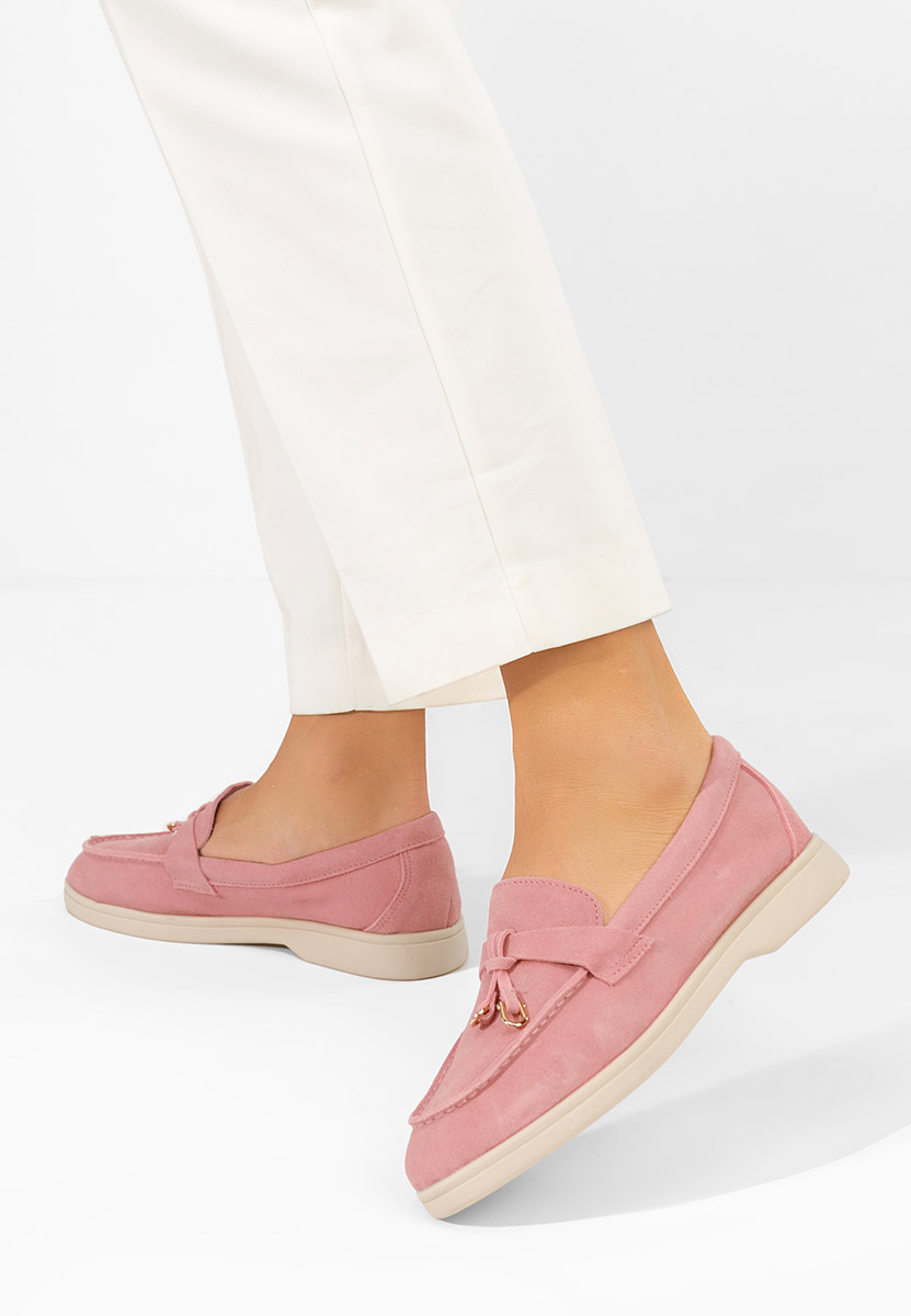 Mocasini piele intoarsa Ortansa roz