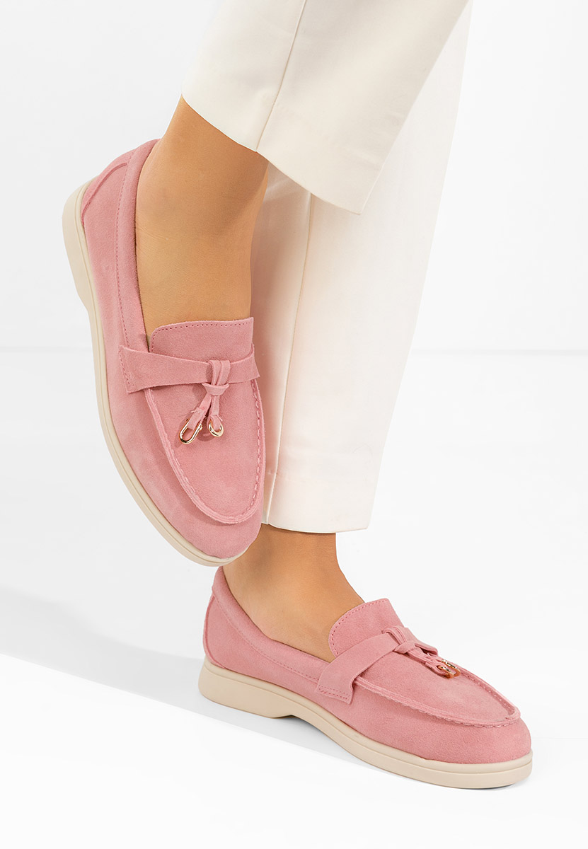 Mocasini piele intoarsa Ortansa roz